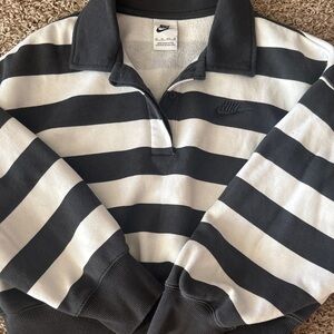 Nike Black and White Striped Rugby Shirt